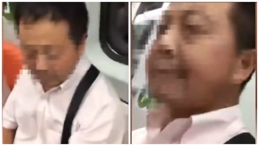 上海一名色大叔伸出鹹豬手狂摸鄰座女乘客，反遭對方狂搧巴掌打成豬頭。(圖／翻攝自YouTube)