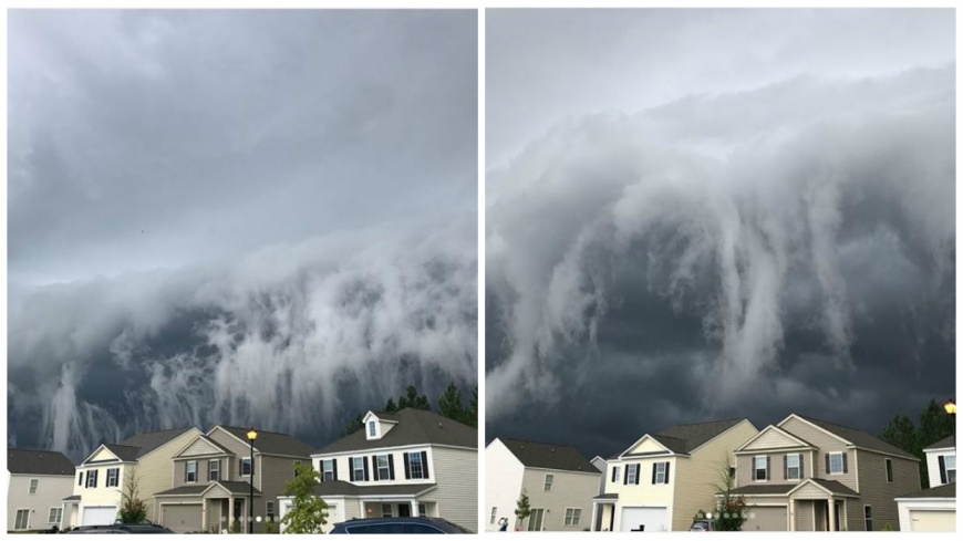 美國一名婦人拍到難得的奇景，雲層就像海嘯一般，讓她直呼：世界末日要來了嗎？(圖／翻攝自IG)