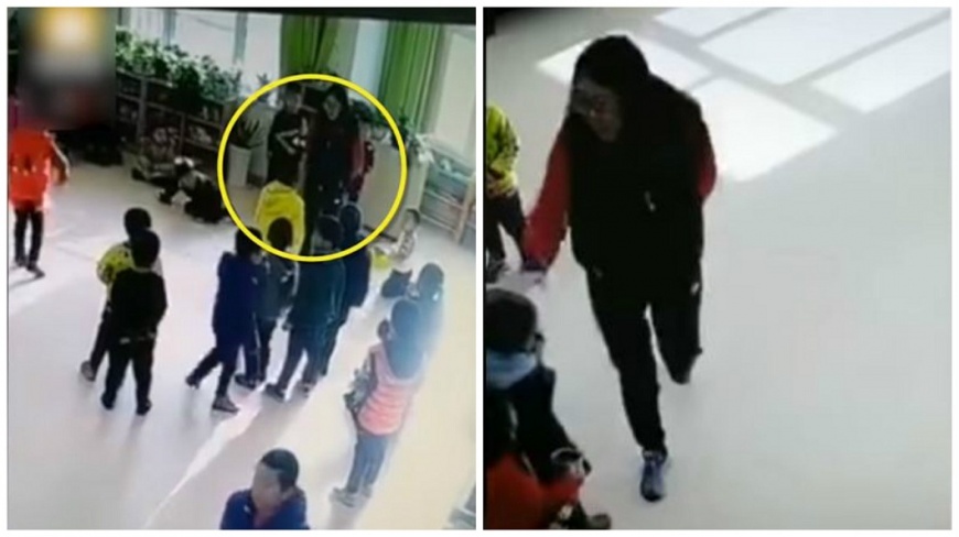 陝西發生幼兒園女老師連續踹打10名幼童事件，事後該名女老師遭到解雇。(圖／翻攝自YouTube)
