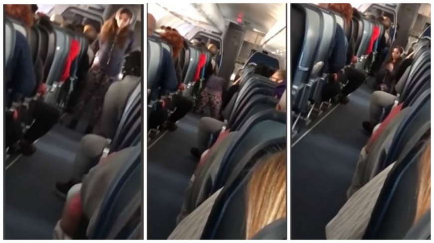 有女子在機艙走道內大秀瑜珈動作，讓所有乘客和機組人員都看傻了眼。(圖／合成圖，翻攝自YouTube)