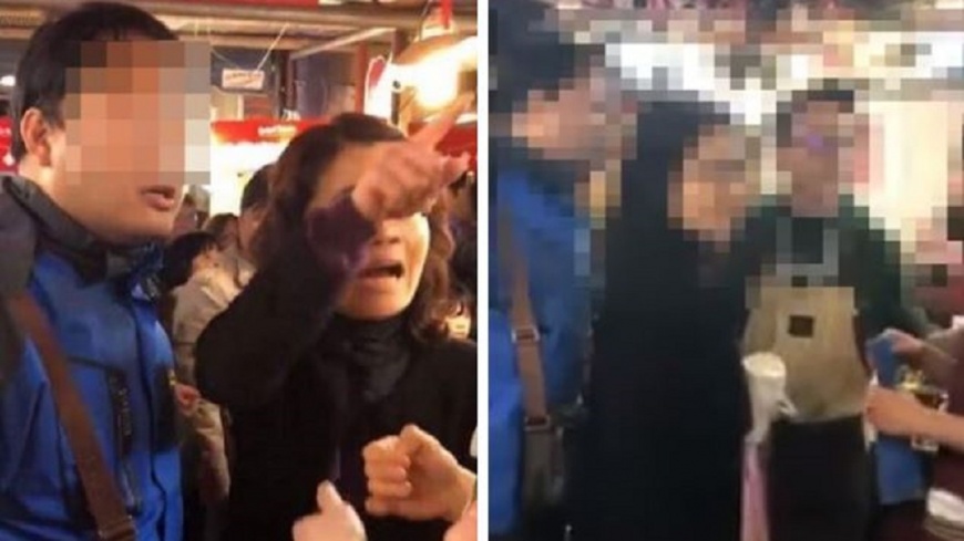 婦人在年貨大街試吃肉乾，和店家爆發衝突。圖／翻攝自爆料公社，下同
