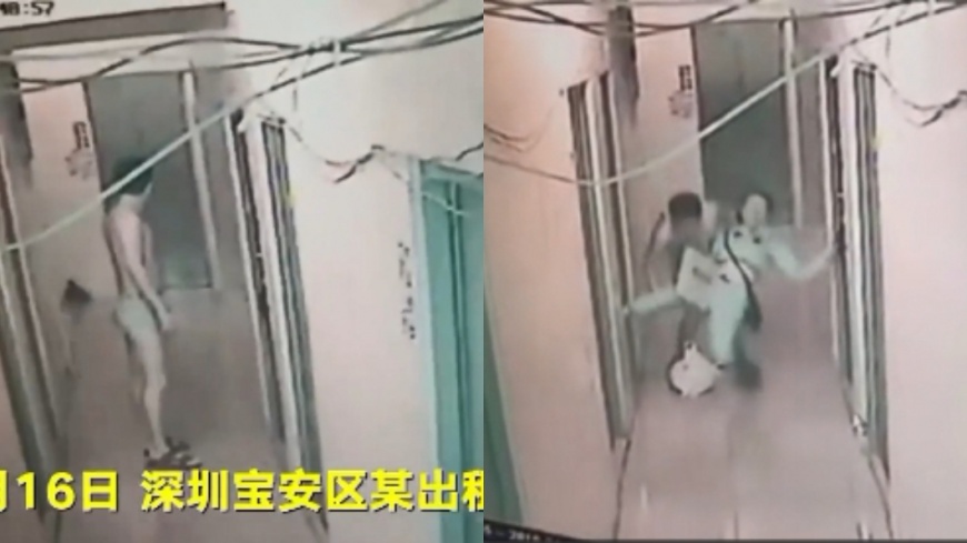 男子先在走廊上觀察,等女鄰居經過馬上出手襲擊