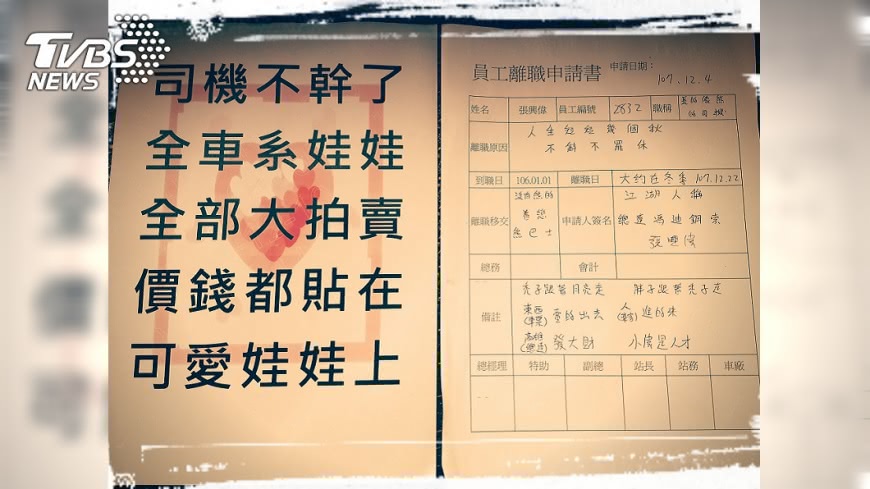 司機在臉書上PO文表示「不幹了!娃娃全部大拍賣」。圖/網友張興偉授權使用