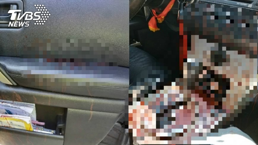 車上全是血。（圖／TVBS） 國道砍人！人妻跳車逃遭「倒車輾」　男自首辯：只是給教訓