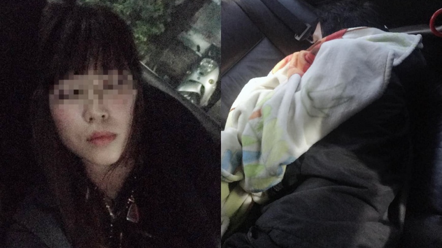 女網友和老公困苦擠在車上。圖/翻攝自「爆怨公社」