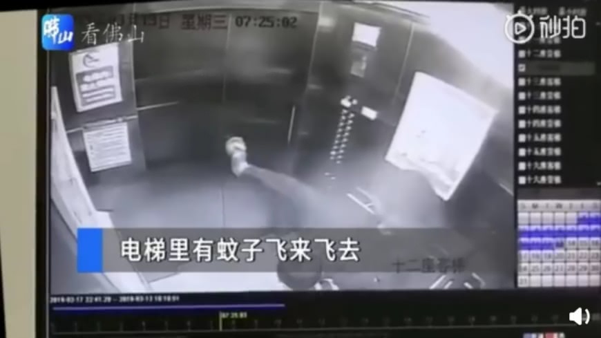 踢死蚊子壞電梯門1 - 踢死蚊子壞電梯門1.jpg 圖/翻攝自微博