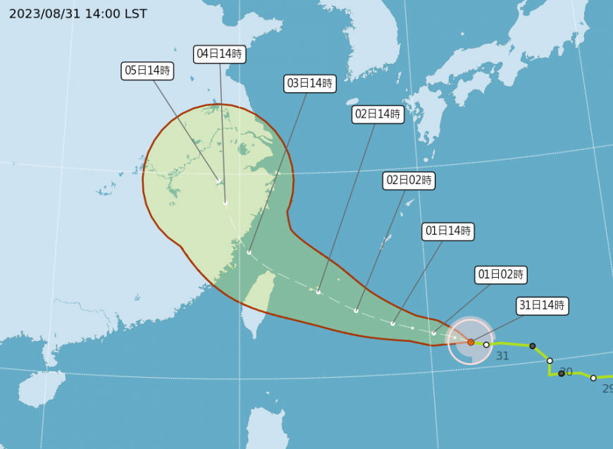 海葵颱風逐漸接近台灣，預估周末兩天影響最為明顯。（圖／翻攝自中央氣象局）