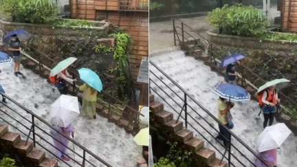 雨彈猛！瑞芳多處落石釀受困　黃金博物館「樓梯成瀑布」