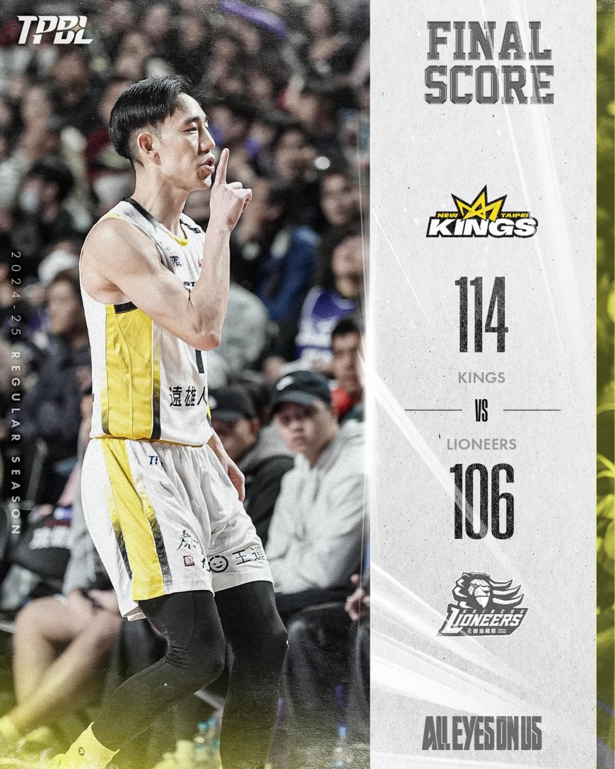 國王末節上演大逆轉，終場以114：106客場險勝攻城獅。（圖／翻攝自TPBL臉書）
