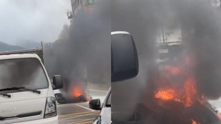 礁溪嚴重火燒車！女騎士閃車不及摔傷　機車「起火竄黑煙」