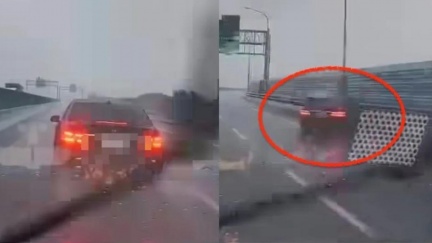 賓士雨天「逼車急煞」挑釁下秒自撞護欄　網酸:現世報