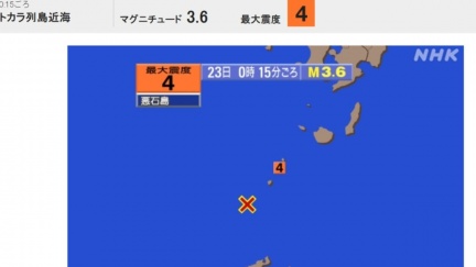 鹿兒島近海震不停　深夜發生最大震度4地震
