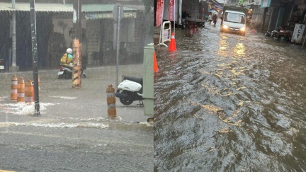 上班好辛苦！台中雨彈狂炸「像用倒的」　馬路成汪洋