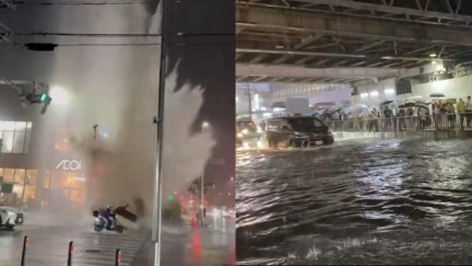 日本恐怖暴雨！東京人孔蓋噴出巨大水柱　車站下瀑布雨