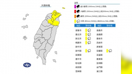 國家警報響了！大雷雨轟北北桃　6縣市大雨特報下到晚上