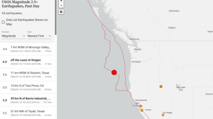 美國西岸外海規模6.0地震　震源深度7.1公里