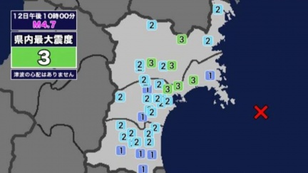日本東北地牛翻身　宮城縣外海4.7地震最大震度3