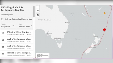 南太平洋地牛翻身　紐西蘭外海6.0極淺層地震