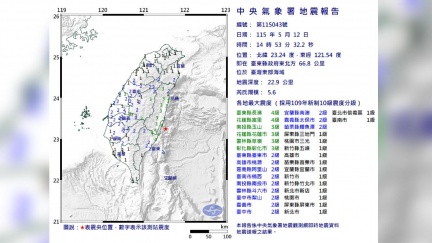台東外海規模5.6地震　氣象署初判獨立事件