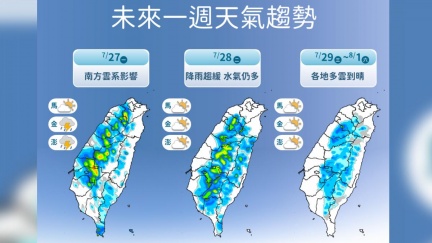 南方雲系北抬「雨下到周二」　週三水氣減、一周雨區看這