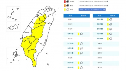 對流旺盛　11縣市大雨特報、桃竹苗山區注意坍方落石