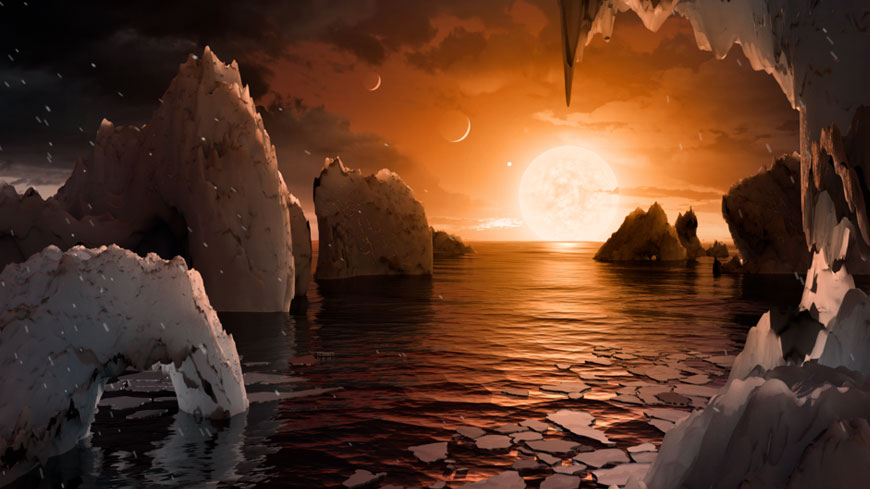 藝術家描摹出Trappis-1系其中一顆行星的表面景象。