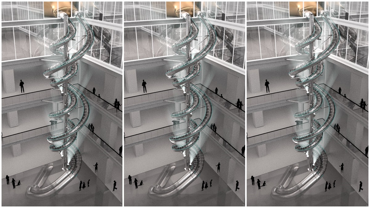 全世界最高親子溜滑梯！26公尺「雙管螺旋」設計，大人小孩一起溜！