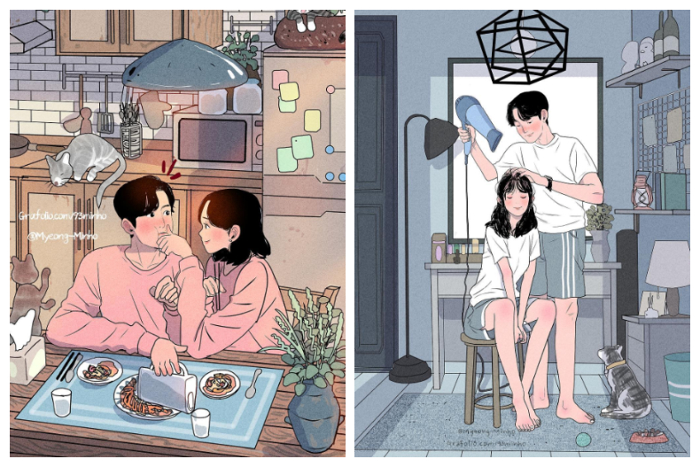 情人節送禮吃飯看煙火還能幹嘛？韓國插畫家筆下浪漫日常幫你討好閃光