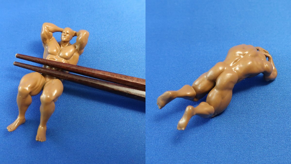 腹肌硬梆梆！日本推「筋肉猛男筷架」扭蛋，一舉筷就讓人害羞