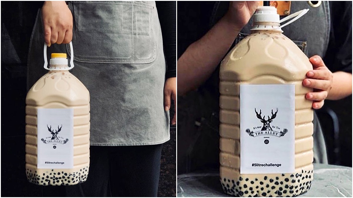 珍奶控加油！飲料店推出「5公升巨無霸桶裝珍奶」，完成挑戰再送一桶