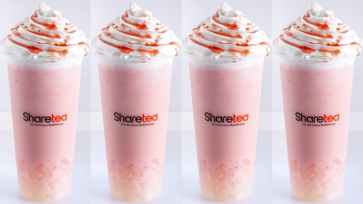 粉紅漸層超美！Sharetea 3款「莓好春漾」新品：草莓椰椰雪酪、草莓厚鮮奶