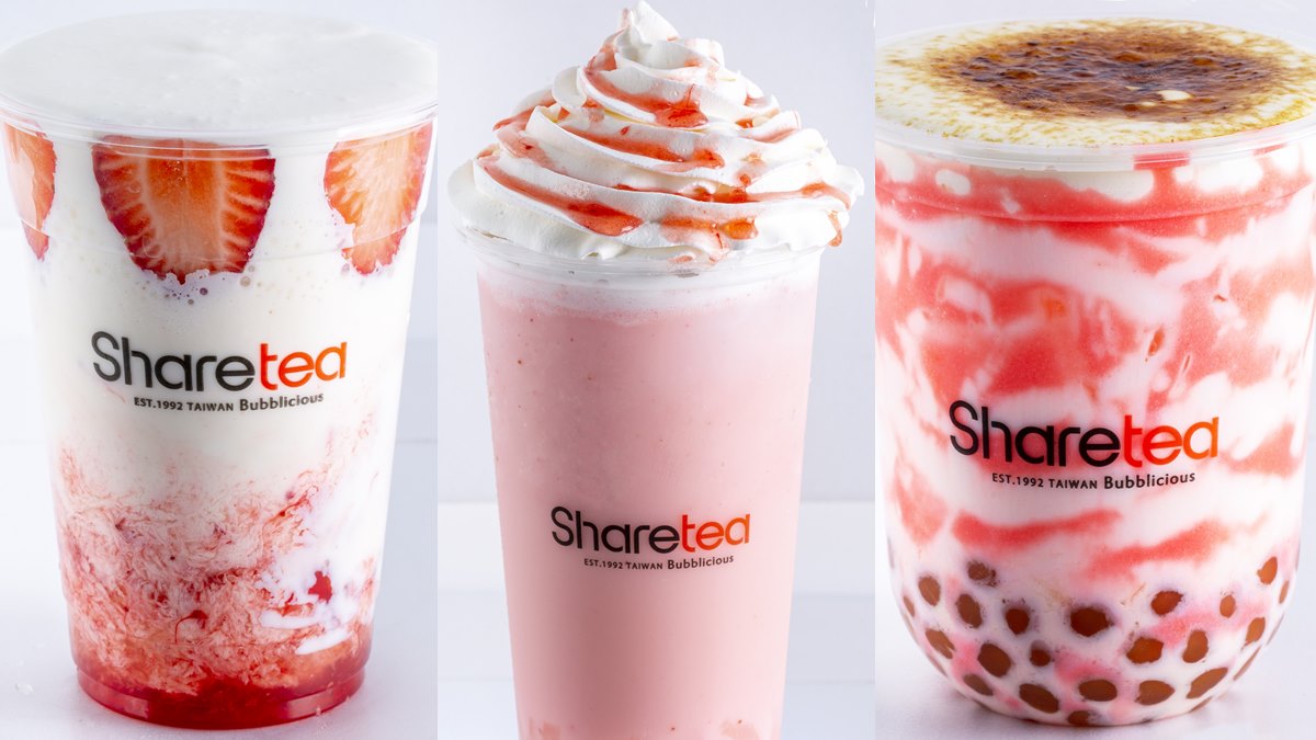 粉紅漸層超美！Sharetea 3款「莓好春漾」新品：草莓椰椰雪酪、草莓厚鮮奶
