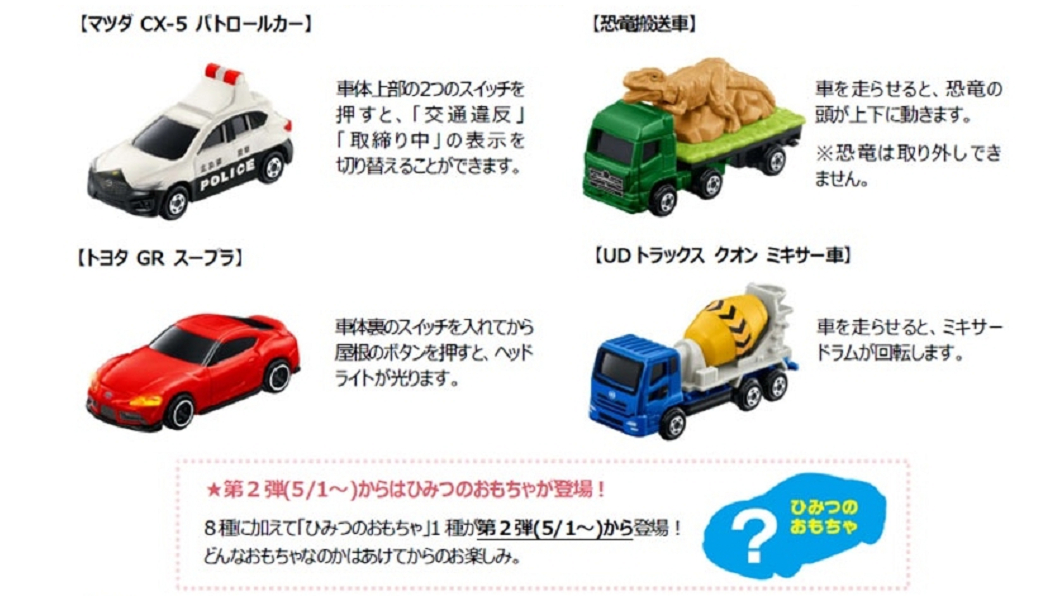 只要在活動期間5/1-5/7，到日本麥當勞購買兒童餐，就可以得到Tomica多美小汽車。(圖片來源/ 日本麥當勞)