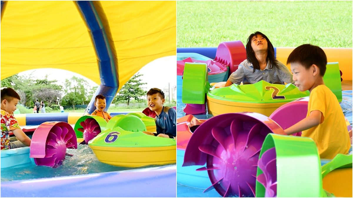 暴紅「旋轉木鵝」免門票親子樂園有新玩法，泡泡SPA、手搖船清涼一下