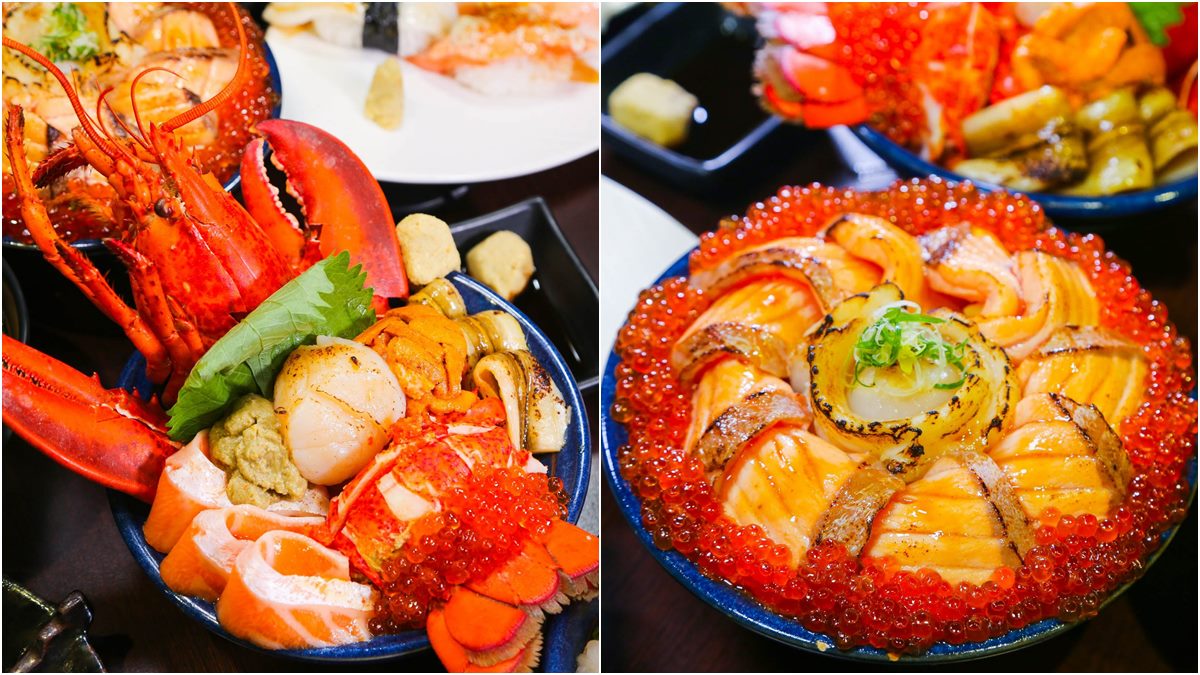 台南視覺系海鮮丼，整隻龍蝦趴碗上超浮誇，還有海膽、鮭魚卵、干貝、星鰻！