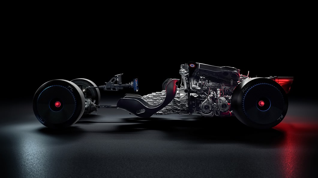 車輪、座艙、傳動系統全都圍繞W16引擎與變速箱設計，與純粹追求性能與操控的方程式賽車設計思維相同。(圖片來源/ Bugatti)