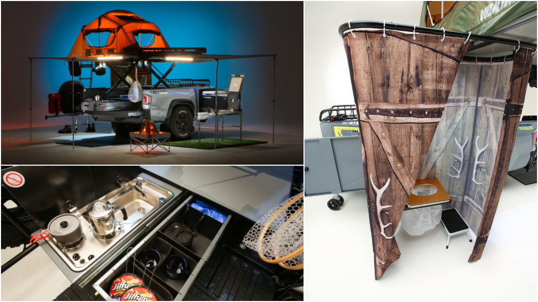 Toyota推出TRD-Sport露營拖車，不只有四人帳，還具備洗熱水澡與野炊機能。(圖片來源/ Toyota)