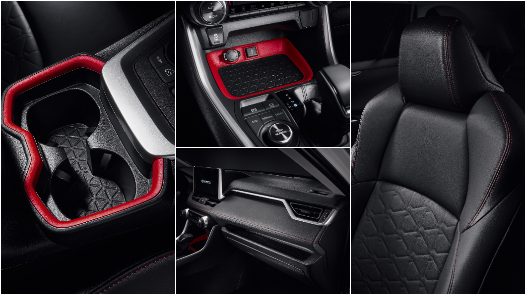 車內縫線與置物盤、杯架都採用紅色元素點綴。(圖片來源/ Toyota)