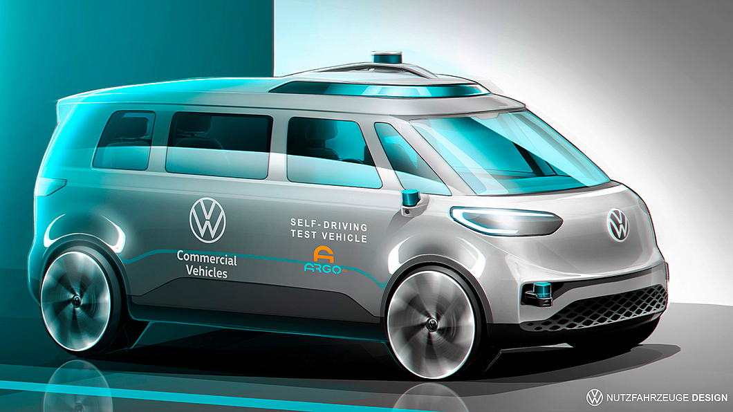 設計渲染圖可見車身安裝多組類似光達的傳感器。(圖片來源/ Volkswagen Commercial Vehicles)