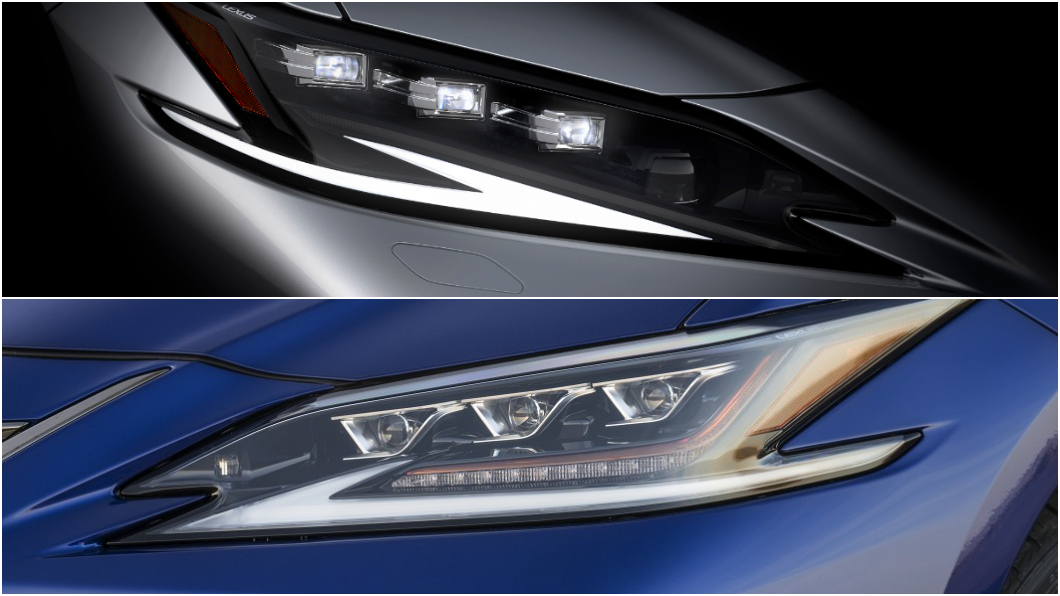 改款ES頭燈設計 (上) 與現行ES頭燈 (下) 雖然輪廓相近，燈組設計卻有所不同。(圖片來源/ Lexus)