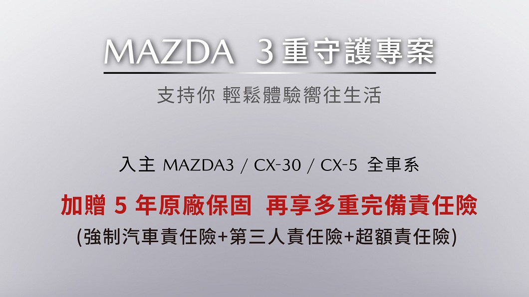 台灣Mazda推出「3重守護專案」。()