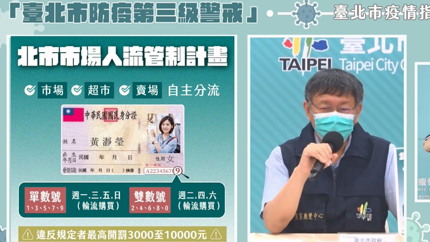 台北市宣布啟動「身分證分流」！柯文哲：市場、超市、大賣場採買看身分證尾數