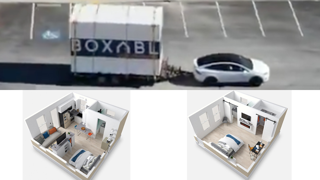 Boxabl推出的組合屋儘管只有約11坪，但格局方正且居家設備一應俱全，並且還可以透過Tesla Model X拖曳。（圖片來源/ Boxabl）