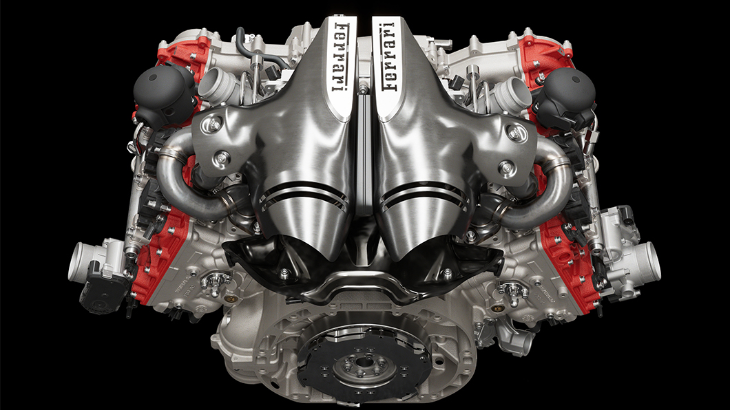 296 GTB是Ferrari首台採用V6渦輪增壓引擎的公路跑車，此V型引擎的汽缸夾角為120°，配合PHEV電動馬達為車輛提供動力，全新的V6渦輪增壓引擎有著663匹最大馬力，每公升馬力達到221匹，也刷新量產車的功率係數比紀錄，另外，還有75.5公斤米的最大扭力。（圖片來源/ Ferrari）