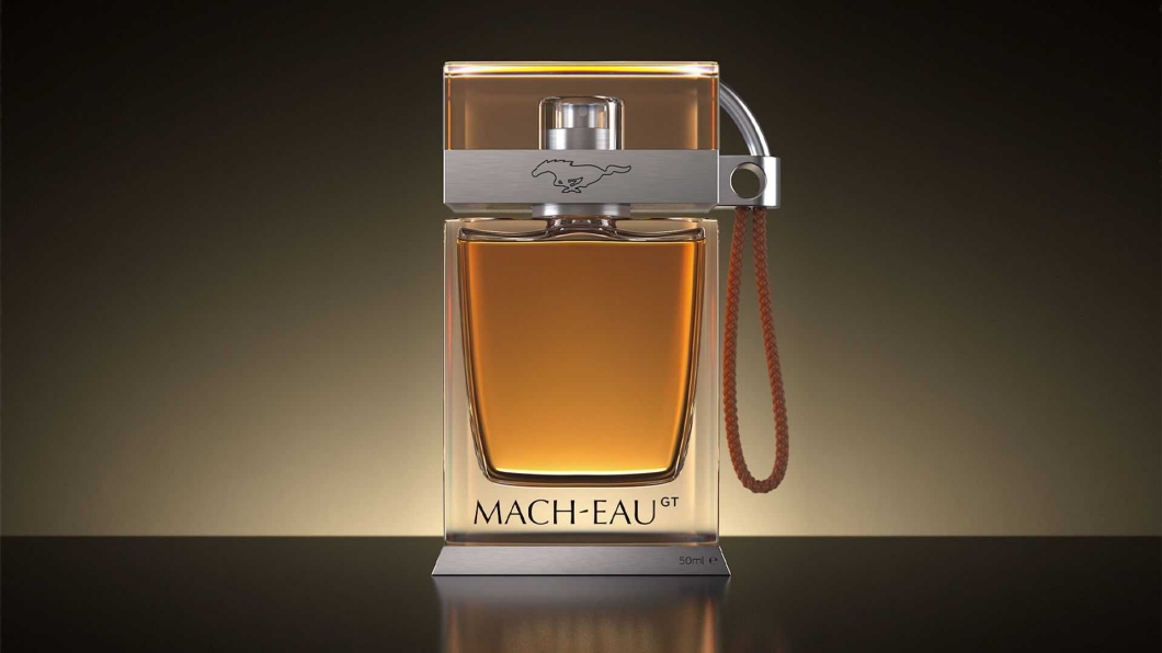 福特Mach-Eau香水不只有汽油的感受，同時融入一些內裝味道以及輪胎橡膠味，瓶身也採用加油島造型設計。（圖片來源/ Ford）