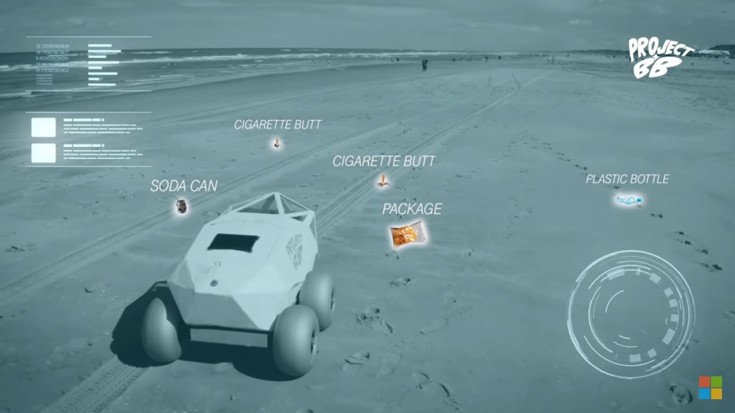 與微軟的合作將可以提供Beach Bot更多人工智慧科技，更快速判斷出垃圾的位置。（圖片來源/ 微軟）