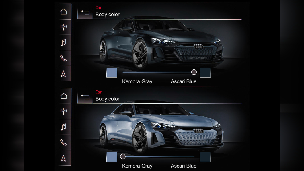 不僅可以控制雙色，同時還有中間值可以選擇，對於喜歡酷炫外觀的車主是一大吸引。（圖片來源/ Audi）