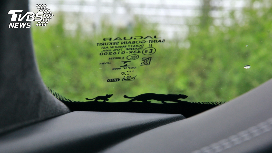 E-Pace車上也有不少小巧思，包含大豹帶小豹的擋風玻璃圖案。(圖片來源/ TVBS)