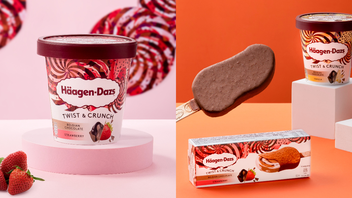 １桶吃得到２種口味！哈根達斯推３款「雙享巧脆冰淇淋」，巧克力尬草莓超搭