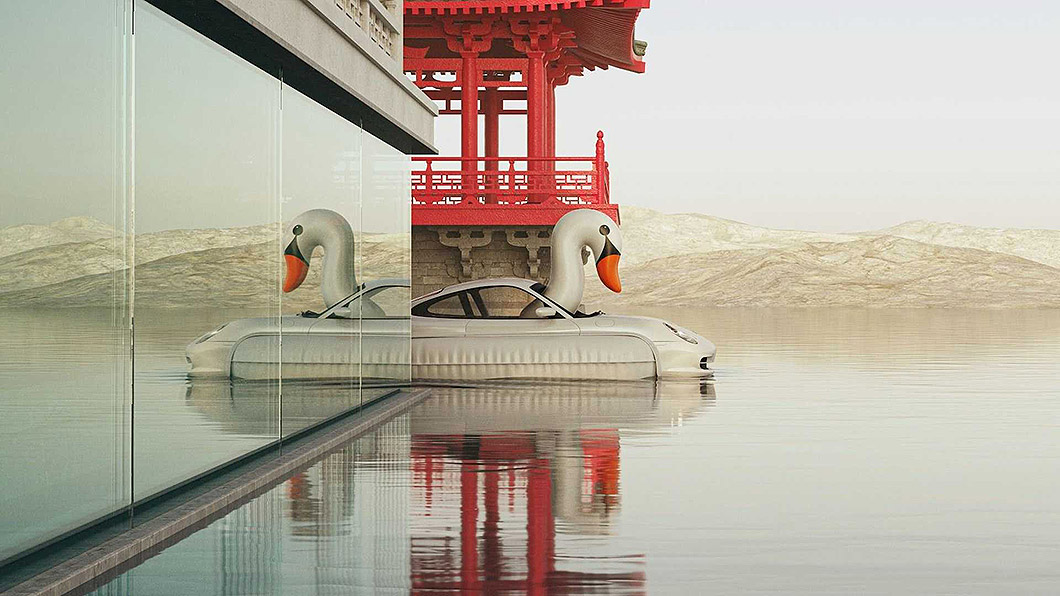 如果泳池上飄著一輛Porsche天鵝氣墊船，肯定能成為當天最熱門話題。(圖片來源/ Porsche)